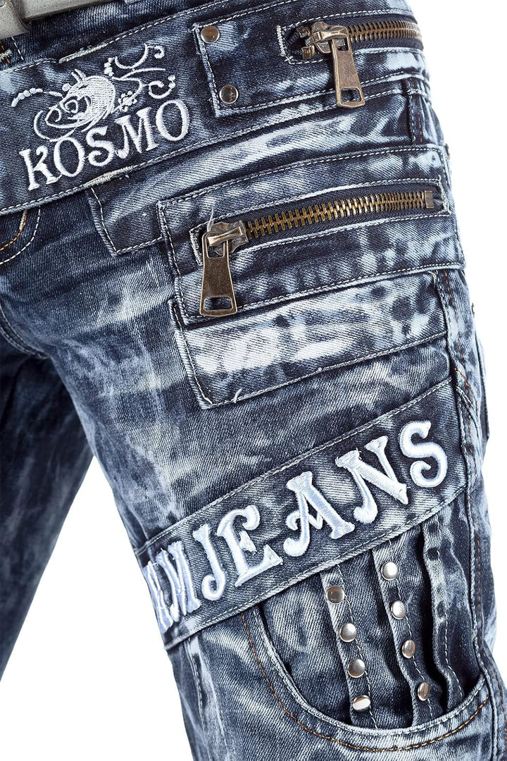 Kosmo Lupo Herren Jeans Extravagant Besondere Designs 30W / 32L Blau - 03, 30W / 32L Blau - 03