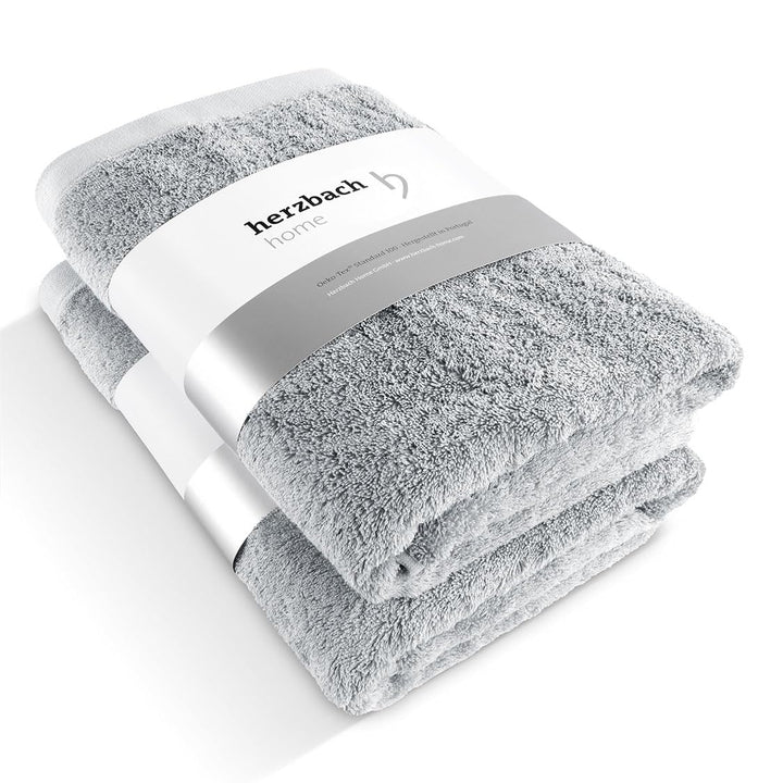herzbach home Premium Duschtuch 2er-Set 70 x 140 cm (Silbergrau) – Grosse, weiche & saugstarke Dusch