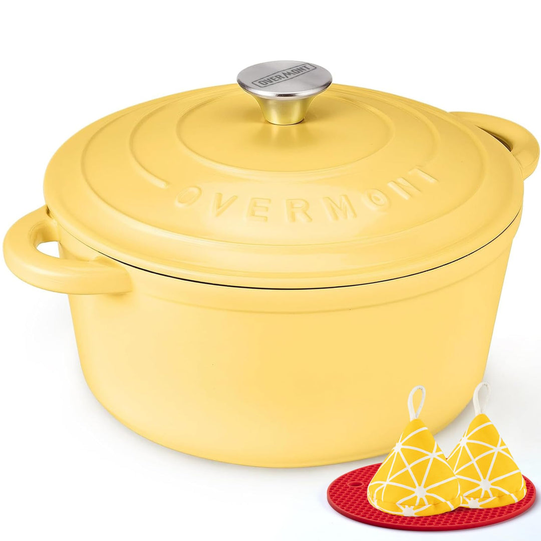Overmont Bräter Emaille Gusseisen Topf - Schmortopf 26cm backofengeeignet - mit Deckel und Kochbuch