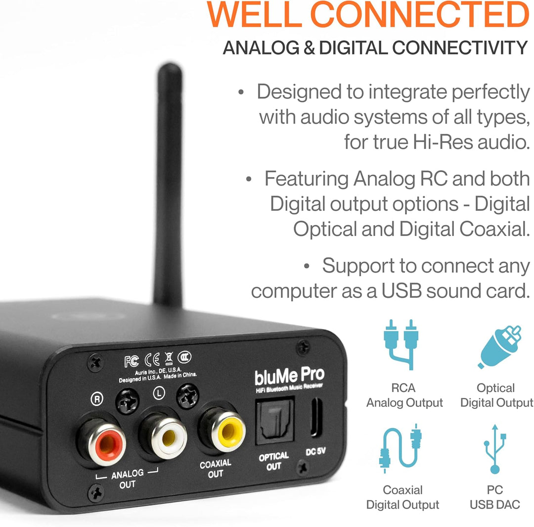 Auris Blume Pro Hi-Fi Bluetooth 5.3 Musik-Receiver - Bluetooth-Adapter mit Audiophilem DAC, LDAC, Ap