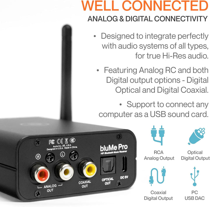Auris Blume Pro Hi-Fi Bluetooth 5.3 Musik-Receiver - Bluetooth-Adapter mit Audiophilem DAC, LDAC, Ap