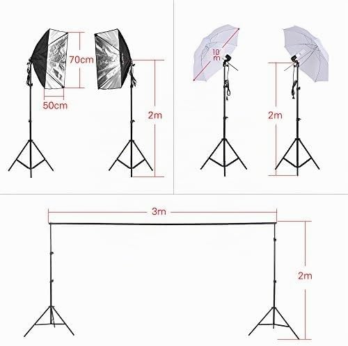 Andoer Fotostudio Set, 1,8m x 2,7m Hintergrund Stützsystem mit Softbox, 45W Fotolampe, Reflektor, We