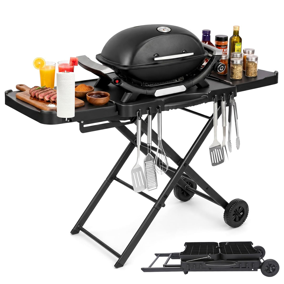 Denmay Grilltischwagen für Weber Q100 Q200 Q300 Serie, Enders Urban, Nexgrill, Ninja Woodfire Grill,