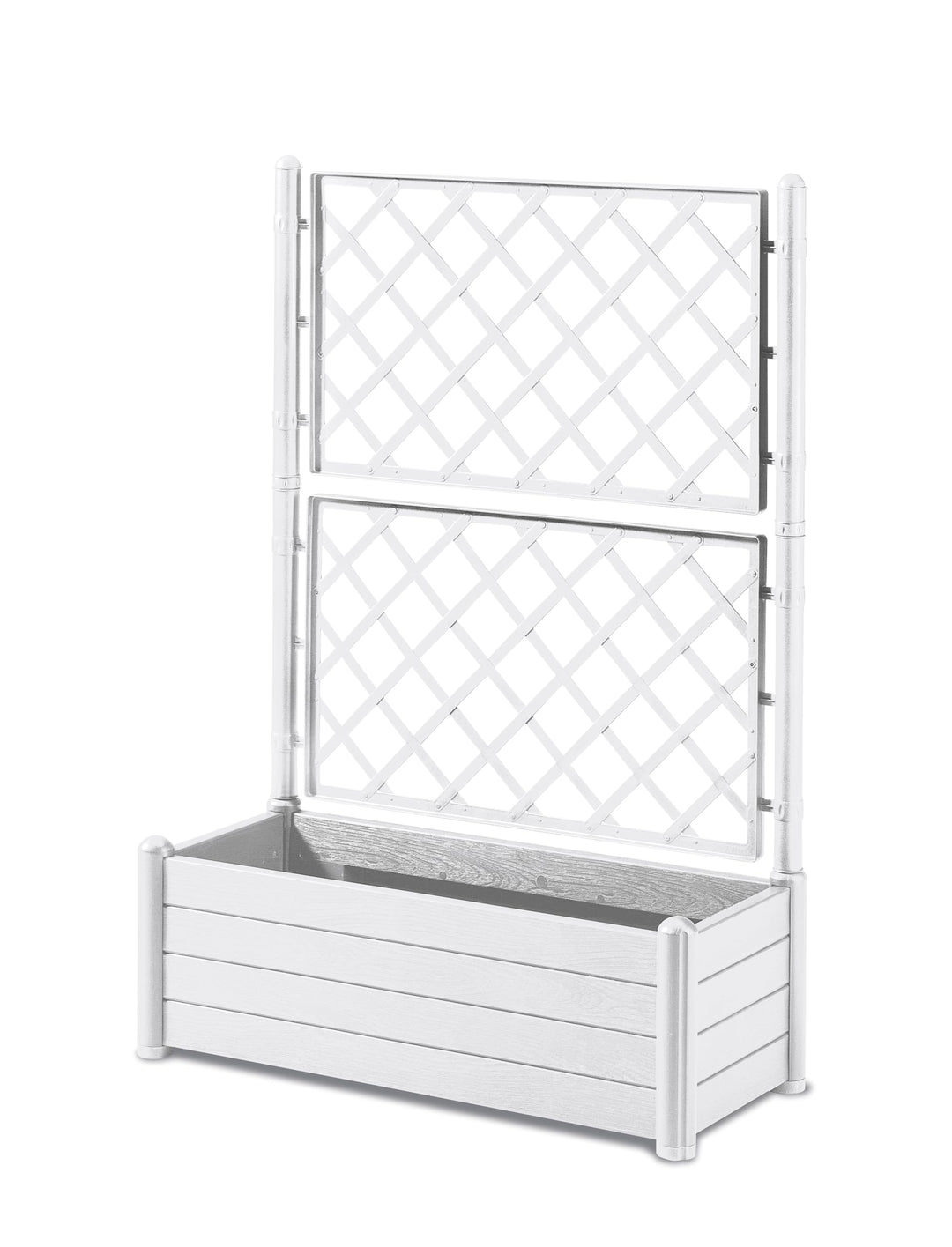 Stefanplast Blumenkasten, rechteckig, mit Spalier, Holz-Finish, 100 x 43 x 35 cm, 80 l, Weiss