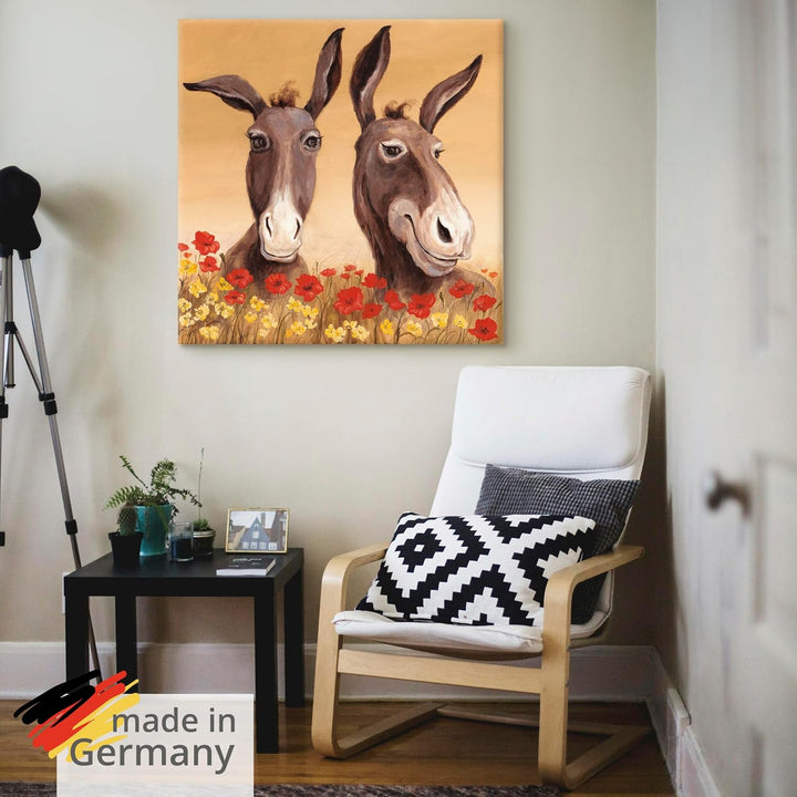 ARTland Leinwandbilder Wandbild Bild auf Leinwand 40 x 40 cm Tiere Haustiere Esel Malerei Creme A1SD