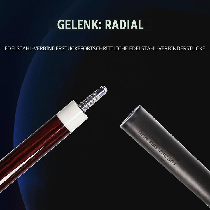 OKHEALING Billardqueue Carbon T700 Kohlefaser, 12,4 mm, mehrschichtige Schweinslederspitze, XTC-Hüls