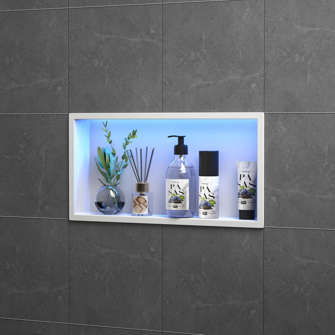 Wandnische Dusche Edelstahl mit RGB LED, Wandnische Bad Nische Duschnische Befliesbar mit Fernsteuer