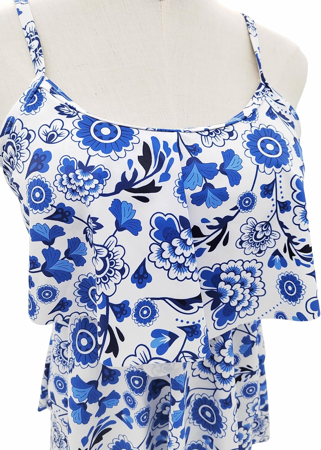 FLYILY Damen Zwei Stücke Tankini Rüschen Volant Geschichtet Bademode mit Boy Legs Shorts Rüschen Gro
