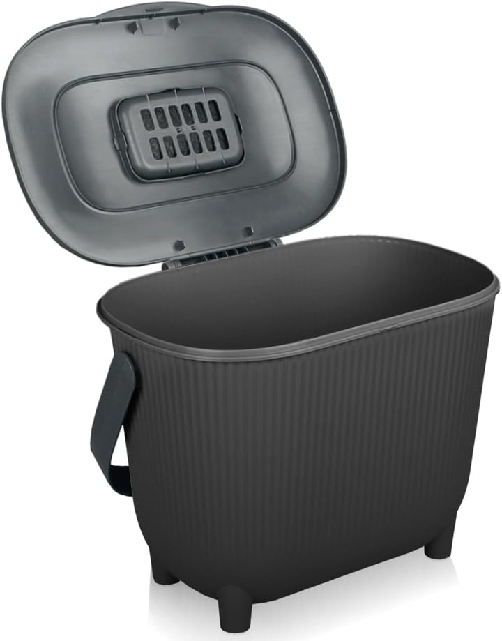 Premium Komposteimer 10L Küche Biomüll Behälter Bio Mülleimer mit Deckel und Aktivkohlefilter (Schwa