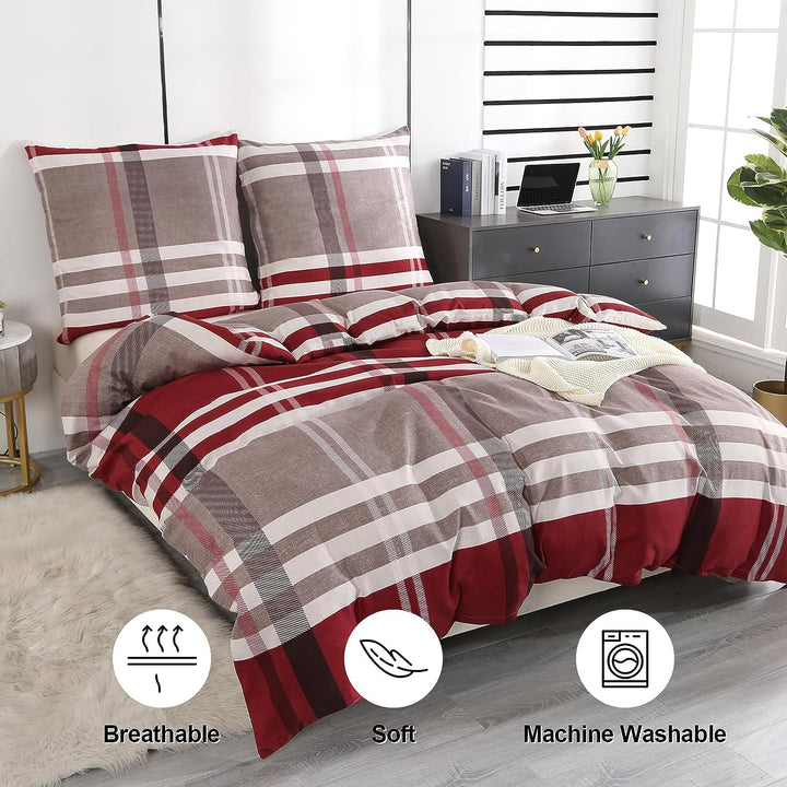 Homaxy Mikrofaser Bettwäsche 200x200cm mit Reissverschluss 3 TLG. Weiche Bettbezug Set Gestreift Wen