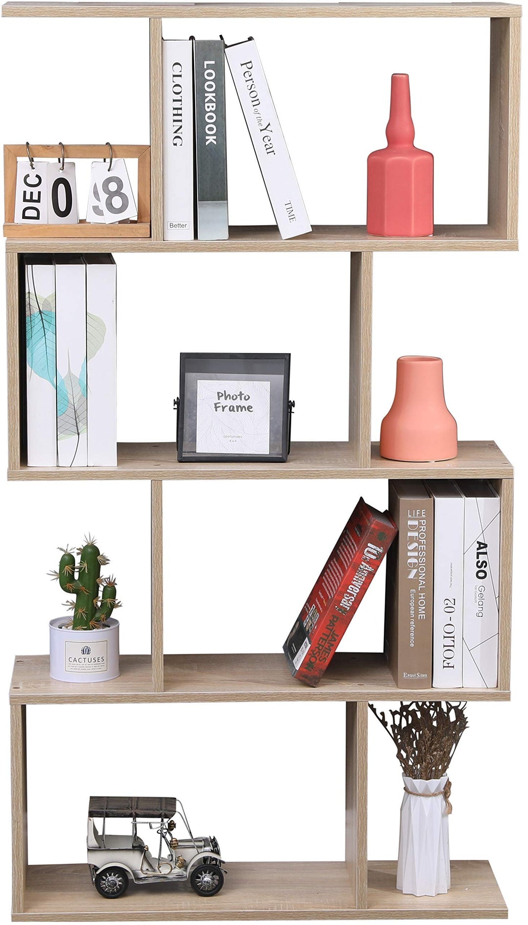 Etnicart - Bücherregal, Farbe Eiche, Büro, modern, doppelseitig, 70x23,5x127,5cm selbsttragend, Würf