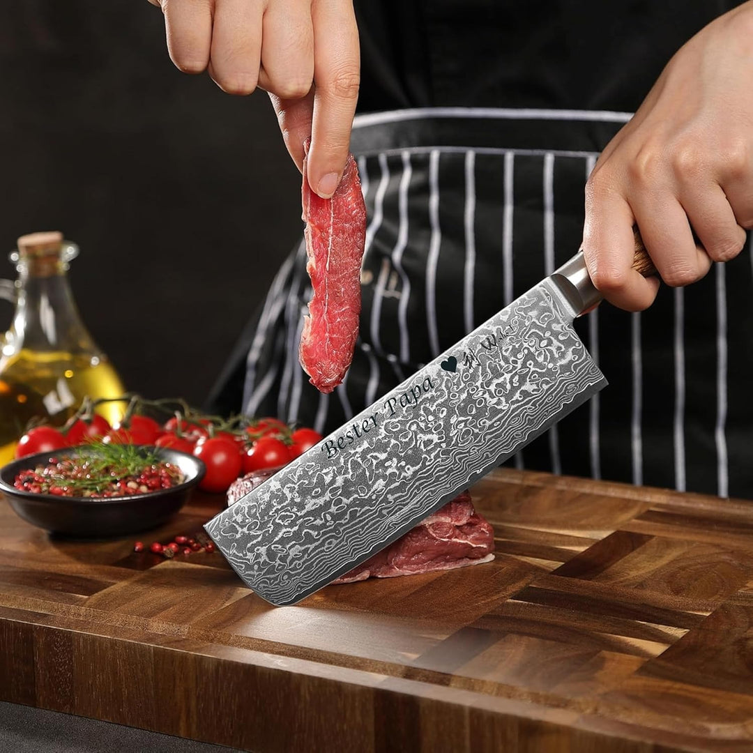 Wakoli EDIB Pro Damast Nakiri Messer mit Gravur – Personalisiertes Gemüsemesser, 18cm Klinge aus 67