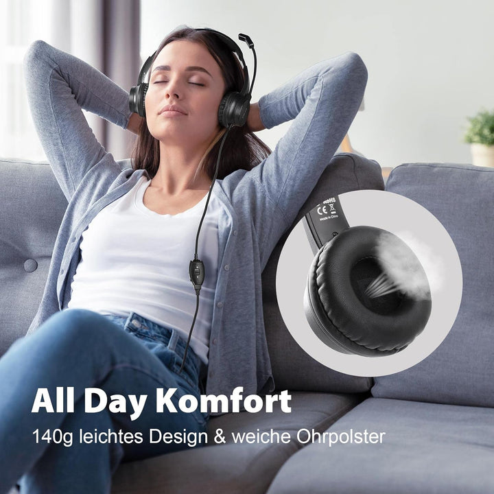 EKSA H12 PC Headset mit Mikrofon, 3,5 mm Business Headset mit Stummschalter & Lautstärkeregler, Klar