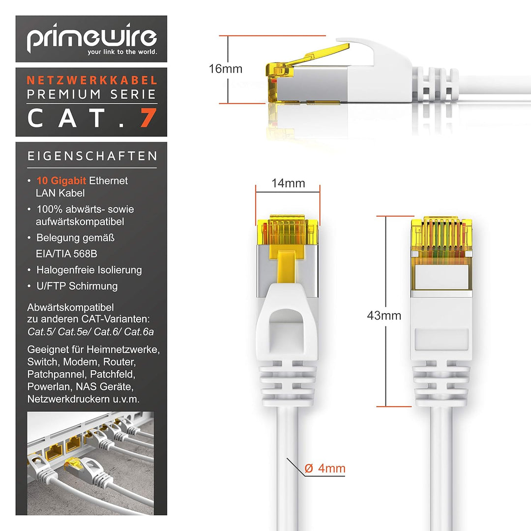CSL - CAT 7 Netzwerkkabel Slim - 20m - Patchkabel – RJ45 – LAN Ethernet Gigabit Kabel – 10000 Mbit –