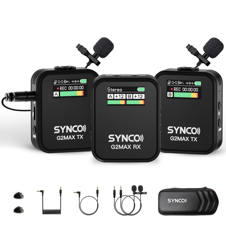 SYNCO Wireless Lavalier Mikrofon, G2(A2) MAX 2.4G Dual Transmitter 24 Stunden Aufnahme 492FT für Vlo