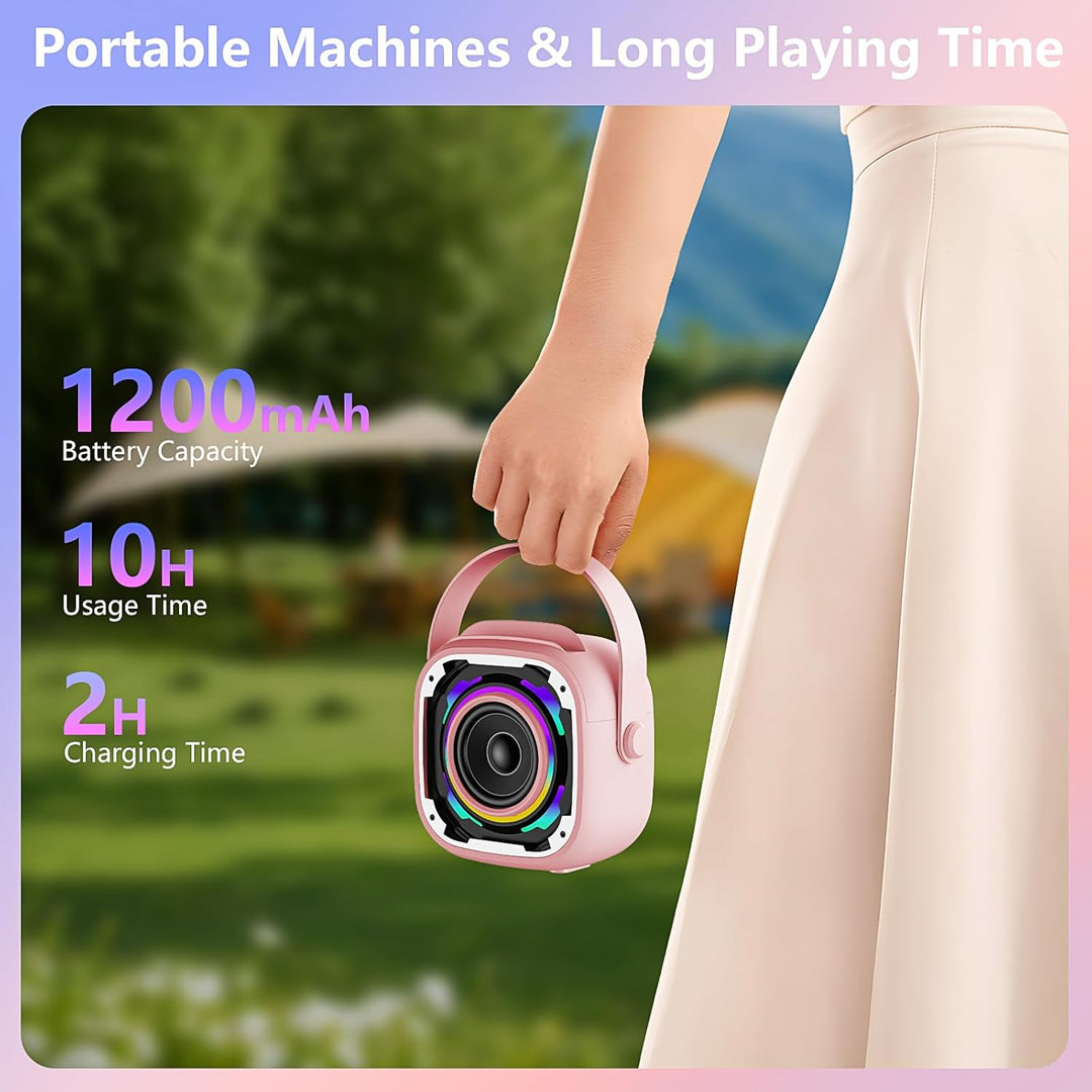 Karaoke Maschine Kinder mit 2 Mikrofonen, Tragbare Bluetooth Lautsprecher mit Telefonhalterung/Dynam