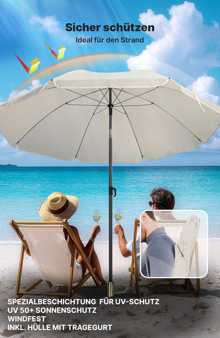 4smile Sonnenschirm Strand Ø 180 cm, 3er Set – Strandschirm windfest stabil + Schirmhülle + Rasendor