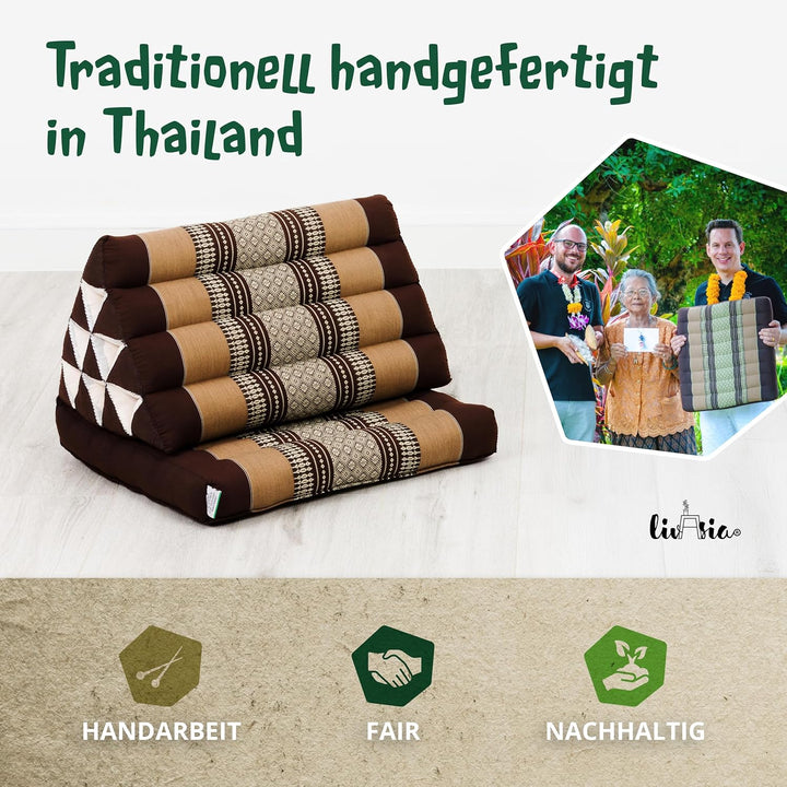 livasia Thaikissen mit 1 Auflage, Dreieckskissen mit Sitzkissen, Keilkissen mit Kapok, Rückenkissen