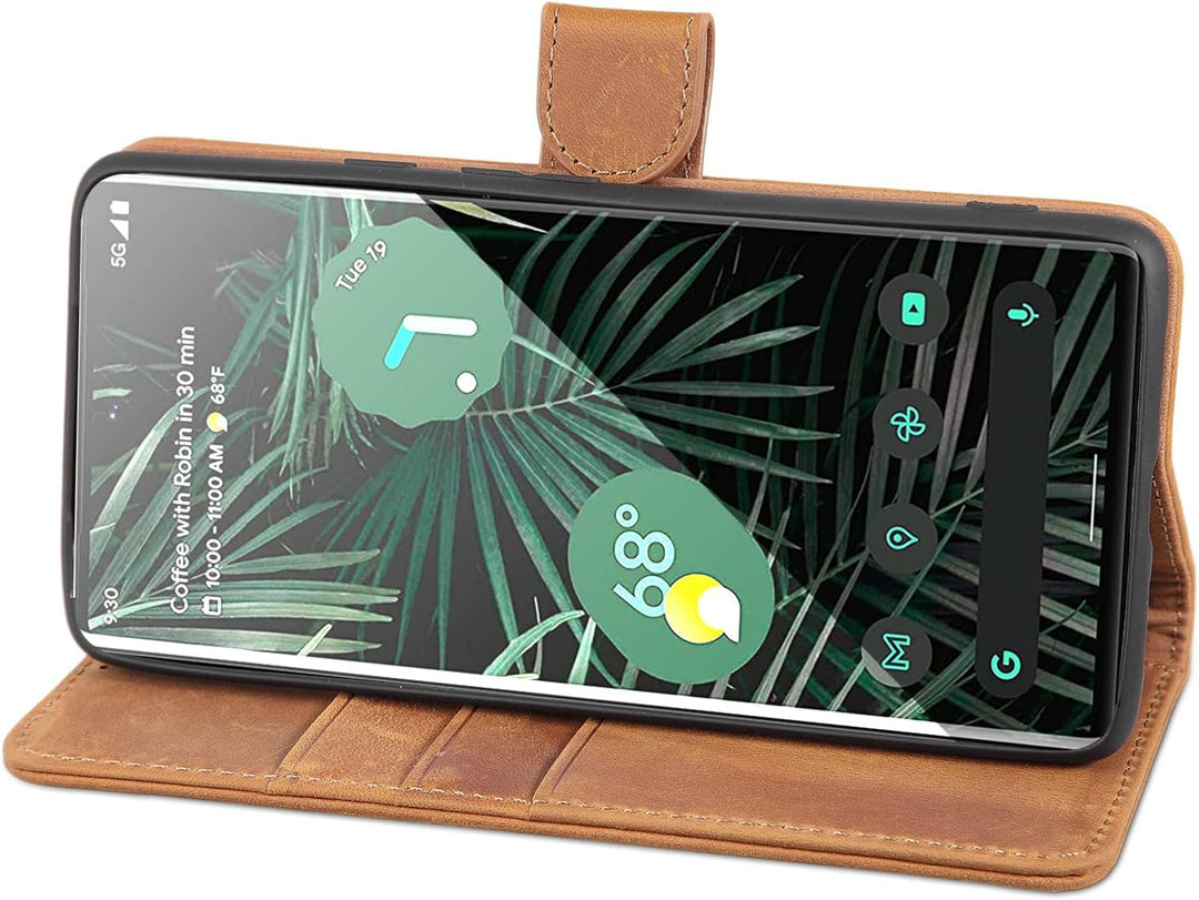 LENSUN Echtleder Hülle für Google Pixel 6 Pro, Handyhülle [Echtes Leder] [RFID] [Magnetverschluss] H