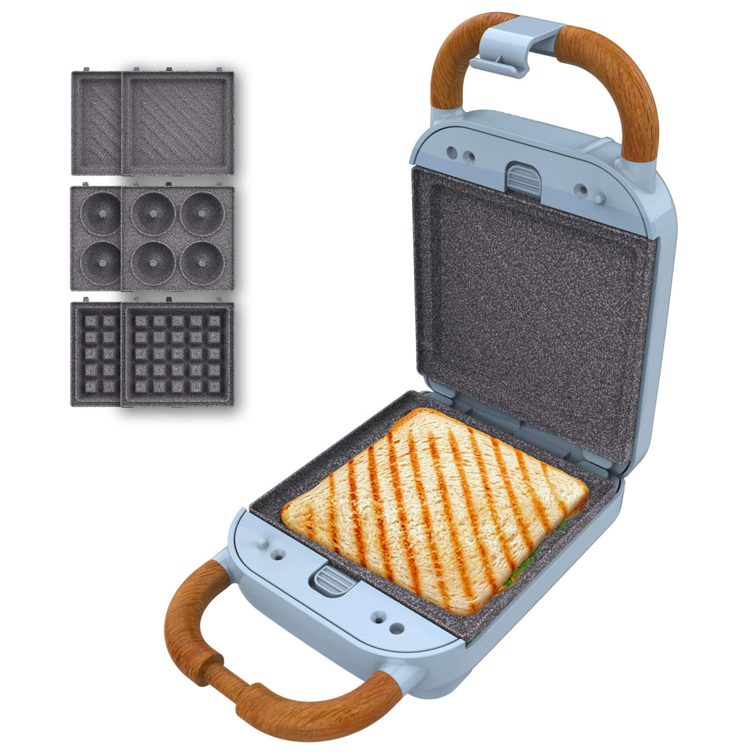 Cecotec Sandwichmaker Vintage Rock'Ntoast Retro One Blau. 700W, 3 austauschbare Platten, Retro-Desig