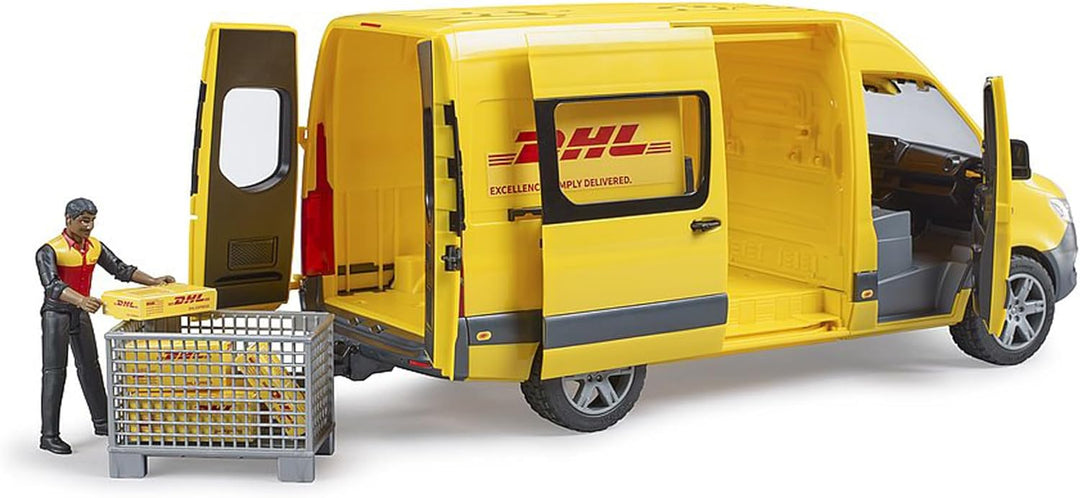 bruder 02671 - MB Sprinter DHL mit Fahrer inkl. Gitterbox mit Versandpaketen - 1:16 Versand & Logist