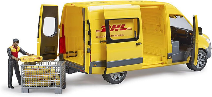 bruder 02671 - MB Sprinter DHL mit Fahrer inkl. Gitterbox mit Versandpaketen - 1:16 Versand & Logist