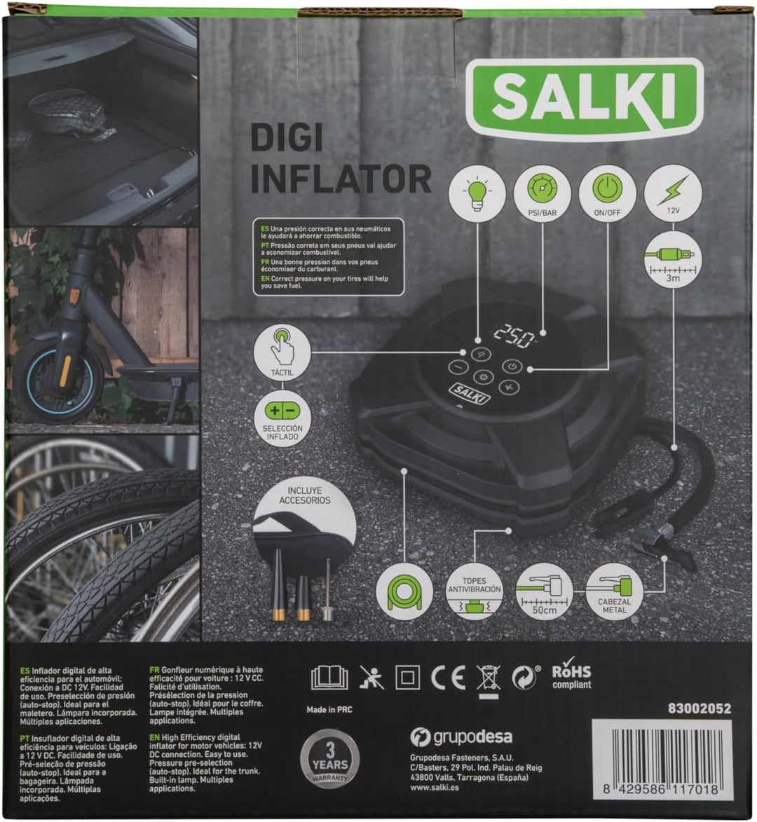 SALKI DIGI INFLATOR | Tragbarer digitaler Luftkompressor für Autoreifen, Motorräder, Roller, Fahrräd