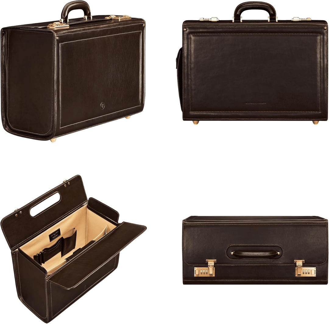 Maxwell-Scott Handgefertigter Luxus Leder Pilotenkoffer Varese in Dunkelbraun, Dunkelbraun