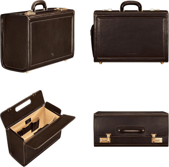 Maxwell-Scott Handgefertigter Luxus Leder Pilotenkoffer Varese in Dunkelbraun, Dunkelbraun