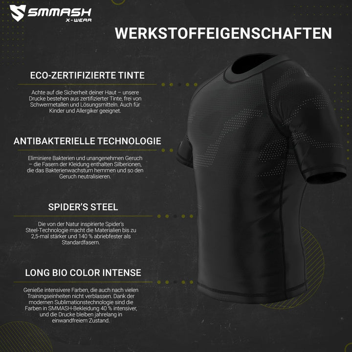 SMMASH Kurzarmes Rashguard für Herren, Funktionsshirt MMA BJJ Kickboxen Thai Box Cross-Training Fitn