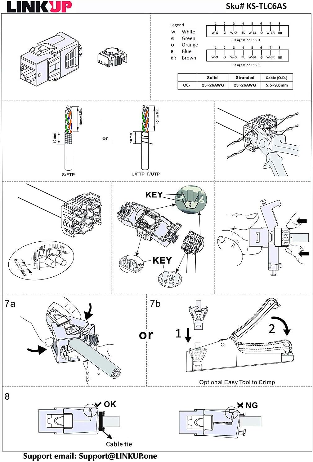 LINKUP - RJ45 Connectors Cat6A (12 Pack) Shielded Keystone Jack Metal Die-Cast Field Modular Termina