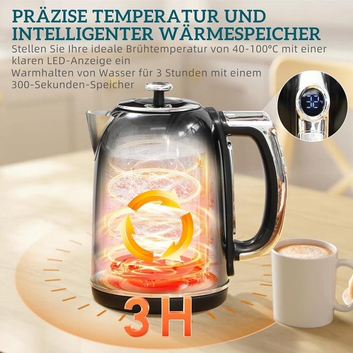 HOMCOM Wasserkocher Toaster Set 1,7L Edelstahl Wasserkocher 2 Scheiben Toaster mit 6 Bräunungsstufen