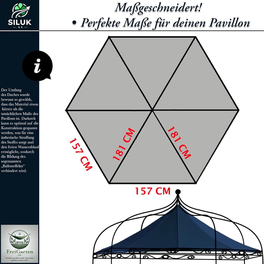 freigarten.de Ersatzdach für Pavillon Modena 6-eck 320cm Wasserdicht Material: Panama PCV Soft 370g/