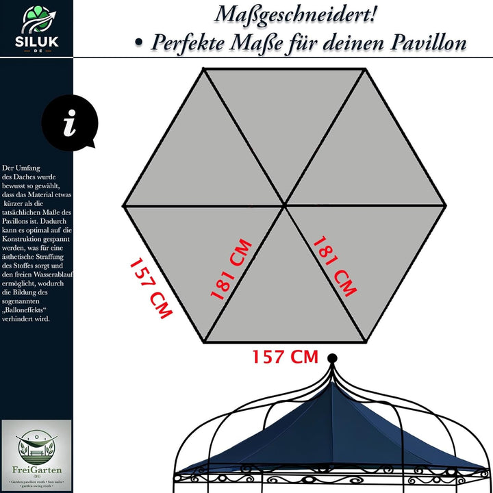 freigarten.de Ersatzdach für Pavillon Modena 6-eck 320cm Wasserdicht Material: Panama PCV Soft 370g/