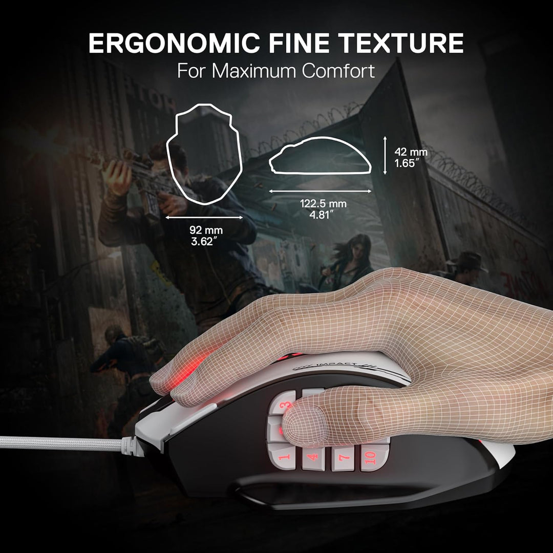Redragon M908 Impact RGB MMO Gaming Maus, Ergonomische Optische Kabelmaus mit Max. 24.000 DPI, Hohe