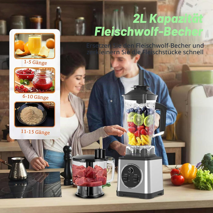 Professioneller Standmixer, 3 in 1, für Zuhause, 6000 W, Smoothie, 3 Töpfe (2,5 l/2 l/0,8 l), 15 Ges