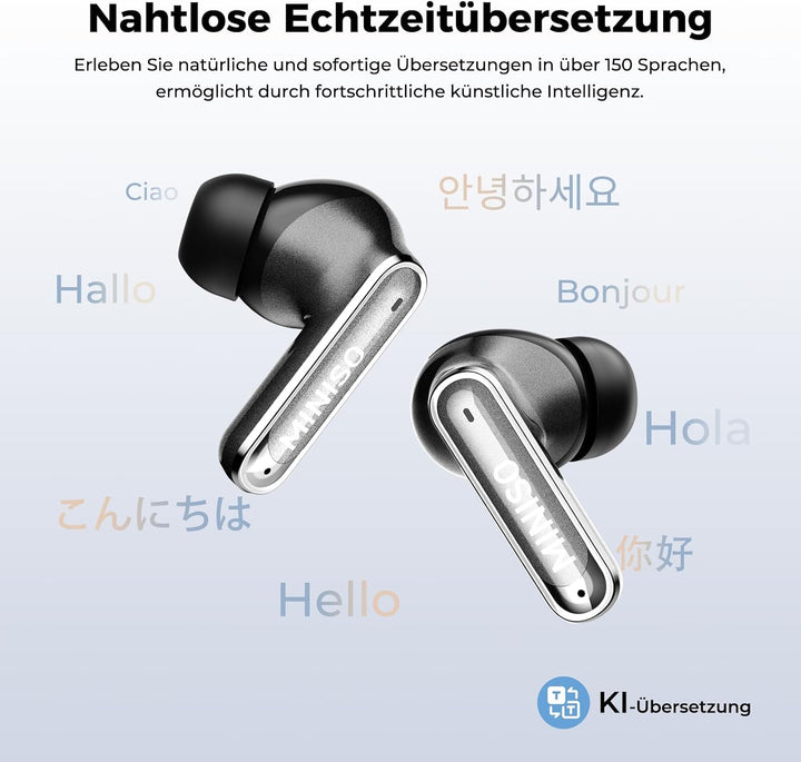 MININSO MS106 AI Übersetzer Kopfhörer Bluetooth 6.0, Übersetzungskopfhörer in Echtzeit mit 150 Sprac