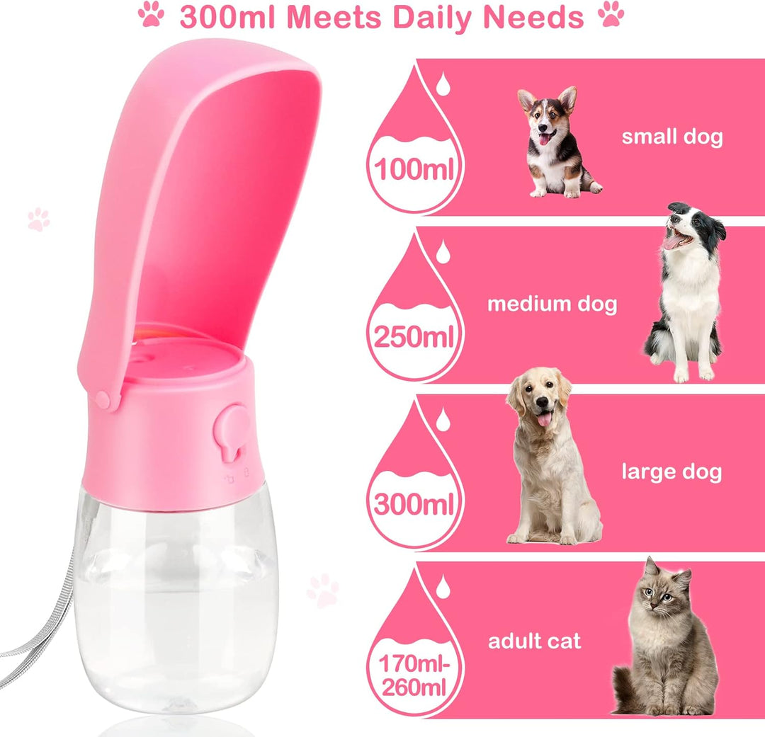 JOPHEK 300ml Tragbare Haustier Trinkflasche, 180°Faltbare Hund Katze Haustiere Auslaufsicher Wasserf