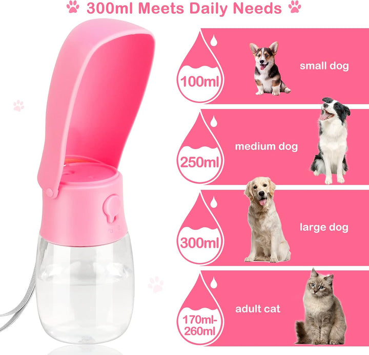 JOPHEK 300ml Tragbare Haustier Trinkflasche, 180°Faltbare Hund Katze Haustiere Auslaufsicher Wasserf