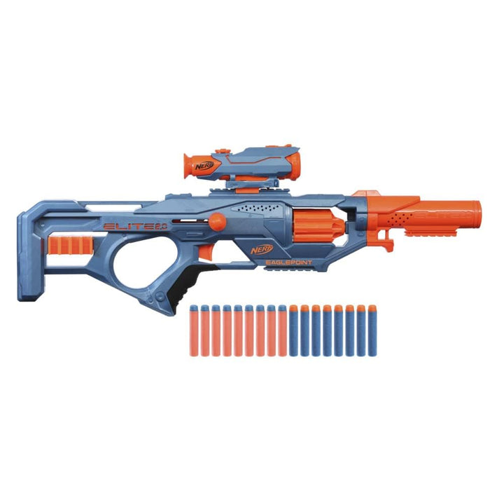Nerf Elite 2.0 Eaglepoint RD-8 Blaster, 8-Dart Trommel, Abnehmbares Fernrohr und Abnehmbarer Lauf, 1