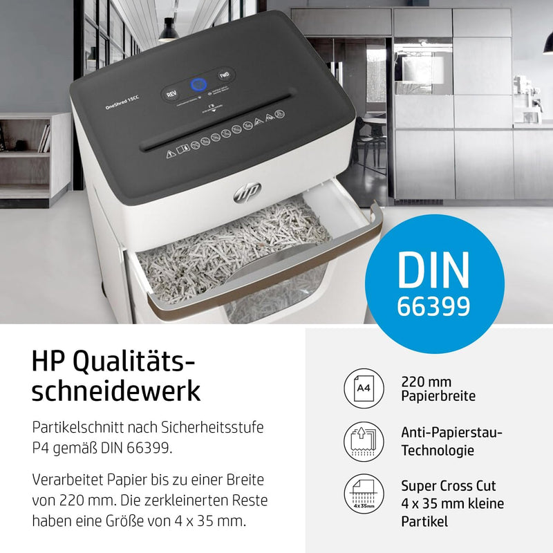 HP OneShred 15CC, Aktenvernichter, Sicherheitsstufe P-4, Cross Cut, 15 Blatt, 2803 Cross Cut 15 Blat