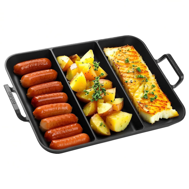 Onlyfire Gusseisenpfanne mit Griff, Universal Gusspfanne für Alle Grillarten, Rechteckig 41,6×31,5CM