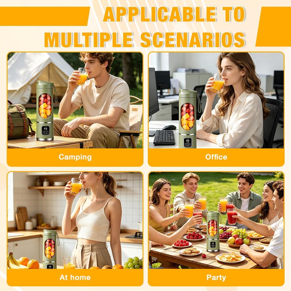 Tragbarer Mixer, 450ml Mixer Smoothie Maker to Go, Portable Blender mit 12-Blatt, Mini Standmixer mi