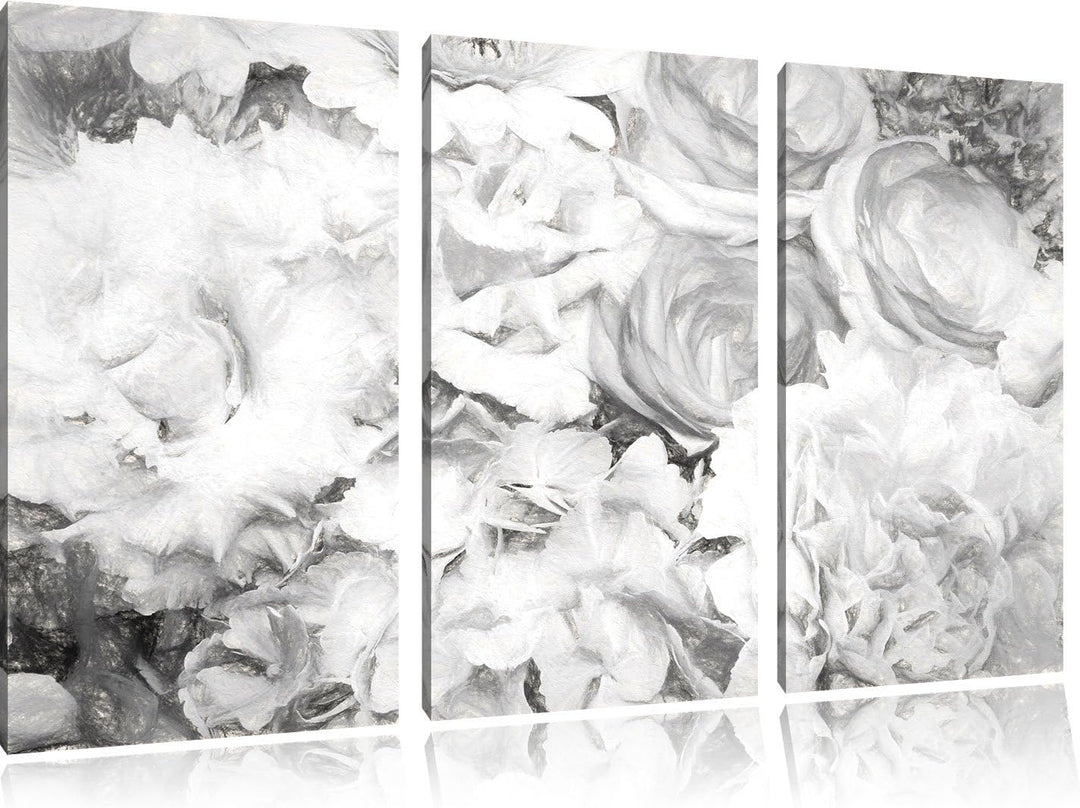 Pixxprint prachtvoller Blumenstrauss Kunst / 3-Teilig/Gesamtmass 120cm Leinwandbild bespannt auf Hol