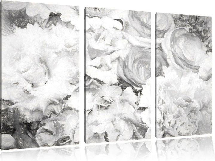 Pixxprint prachtvoller Blumenstrauss Kunst / 3-Teilig/Gesamtmass 120cm Leinwandbild bespannt auf Hol
