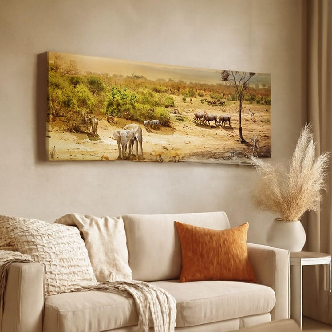 Wandbilder Dekoration Wohnzimmer Safari Tiere Panorama Bilder auf Leinwand 120x50cm Leinwandbild mit