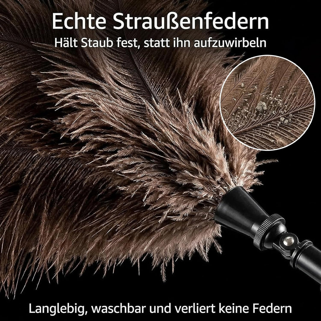 Teleskop Staubwedel aus Straussenfedern, ausziehbar bis 125 cm, waschbar, mit 180 Grad Knickkopf, fü