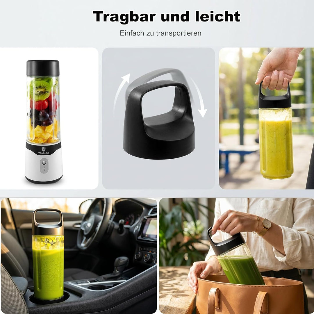 Tragbarer Mixer für Smoothies und Shakes, 520 ml BPA-freier Personal Mixer mit 6 Klingen und USB-C-L