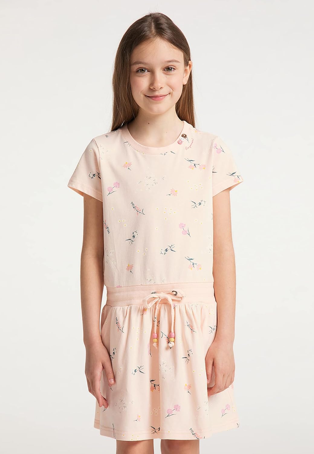 Ragwear Mädchen Kleid MAGY Flowers, Sommerkleid Kurzarm Blumen-Muster Streetwear-Look 152 Hell-pink,