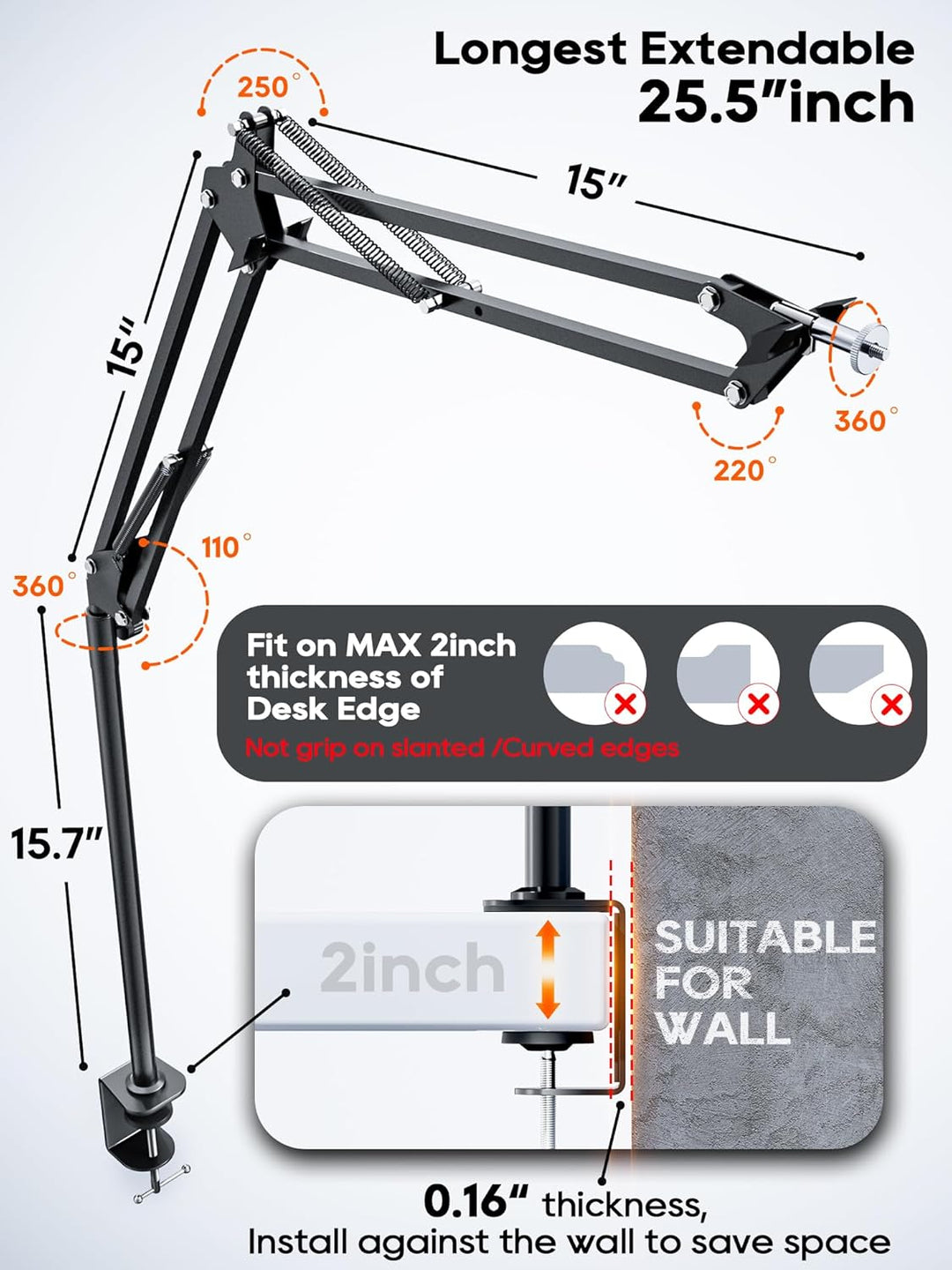 Overhead Kamera Stativ [40 cm erhöhen]-Professioneller Kamera Ständer Flexibel Gelenkarm Tisch Halte